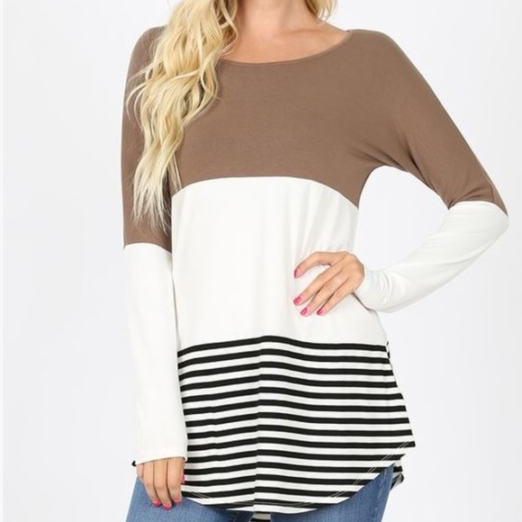 Zenana Outfitters Tops - PREMIUM LONG SLEEVE ROUND NECK COLOR BLOCK TOP